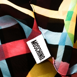 Moschino Black Sheer Silk  Multicolor Diamond Check Print Stole