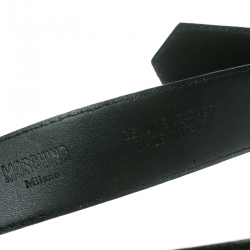 Pre Owned Moschino Black Leather Logo Chain Belt 100 CM