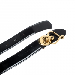 Pre Owned Moschino Black Redwall Leather Heart Buckle Belt 102CM