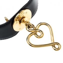 Pre Owned Moschino Black Redwall Leather Heart Buckle Belt 102CM