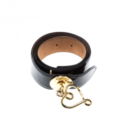 Pre Owned Moschino Black Redwall Leather Heart Buckle Belt 102CM