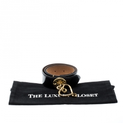 Pre Owned Moschino Black Redwall Leather Heart Buckle Belt 102CM