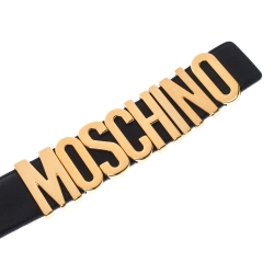 Pre Owned Moschino Black Leather Classic Logo Belt Size 110CM