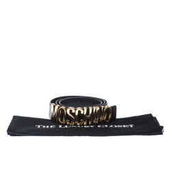 Pre Owned Moschino Black Leather Classic Logo Belt Size 110CM