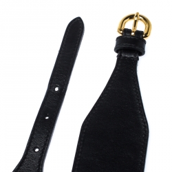 Pre Owned Moschino Black Leather Logo Charm Belt 105CM