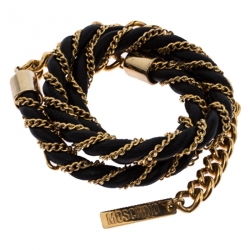Pre Owned Moschino Black/Gold Leather and Chain Belt 105CM
