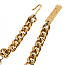 Pre Owned Moschino Black/Gold Leather and Chain Belt 105CM