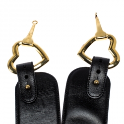 Pre Owned Moschino Black Leather Heart Buckle Belt 70CM