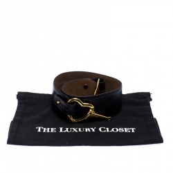 Pre Owned Moschino Black Leather Heart Buckle Belt 70CM