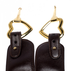 Pre Owned Moschino Dark Brown Leather Heart Buckle Belt 80CM