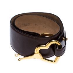 Pre Owned Moschino Dark Brown Leather Heart Buckle Belt 80CM