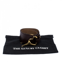 Pre Owned Moschino Dark Brown Leather Heart Buckle Belt 80CM