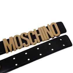 Pre Owned Moschino Black Leather Classic Logo Belt 85CM