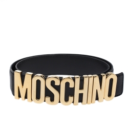 Pre Owned Moschino Black Leather Classic Logo Belt 85CM