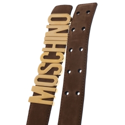 Pre Owned Moschino Brown Suede Logo Belt 95CM