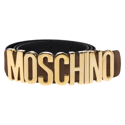 Pre Owned Moschino Brown Suede Logo Belt 95CM