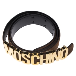 Pre Owned Moschino Brown Suede Logo Belt 95CM
