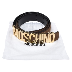Pre Owned Moschino Brown Suede Logo Belt 95CM