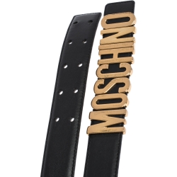 Pre Owned Moschino Black Leather Logo Belt 90CM