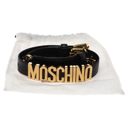 Pre Owned Moschino Black Leather Logo Waist Belt 40
