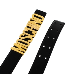 Pre Owned حزام موسكينو جلد أسود بالشعار 90 سم