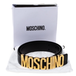 Pre Owned حزام موسكينو جلد أسود بالشعار 90 سم