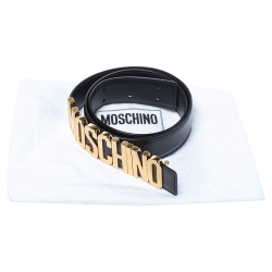 Pre Owned Moschino Black Patent Leather Redwall Logo Belt 85CM