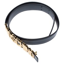 Pre Owned Moschino Black Patent Leather Redwall Logo Belt 85CM