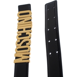 Pre Owned Moschino Black Patent Leather Redwall Logo Belt 85CM