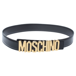 Pre Owned Moschino Black Patent Leather Redwall Logo Belt 85CM