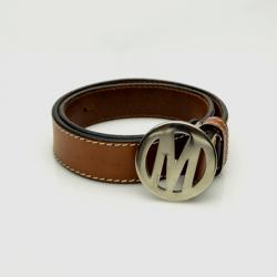 Pre Owned Moschino Jeans Brown Leather 'M' Logo Belt 86 CM