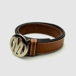 Pre Owned Moschino Jeans Brown Leather 'M' Logo Belt 86 CM