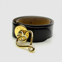 Moschino Redwall Vintage Black Leather Heart Pendant Belt 85 CM
