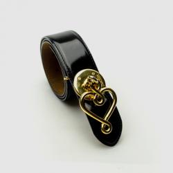 Moschino Redwall Vintage Black Leather Heart Pendant Belt 85 CM