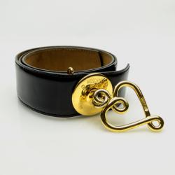 Moschino Redwall Vintage Black Leather Heart Pendant Belt 85 CM