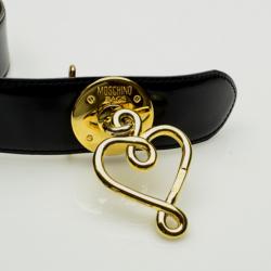 Moschino Redwall Vintage Black Leather Heart Pendant Belt 85 CM