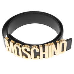 Pre Owned Moschino Black Leather Classic Logo Belt 80 CM