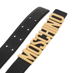 Pre Owned Moschino Black Leather Classic Logo Belt 80 CM