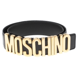 Pre Owned Moschino Black Leather Classic Logo Belt 80 CM