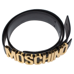 Pre Owned Moschino Black Leather Classic Logo Belt 75CM