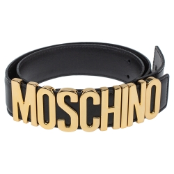 Pre Owned Moschino Black Leather Classic Logo Belt 75CM