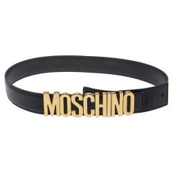 Pre Owned Moschino Black Leather Classic Logo Belt 75CM