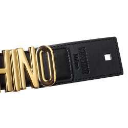 Pre Owned Moschino Black Leather Classic Logo Belt 75CM