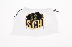 Pre Owned Moschino Logo Wide Black Leather Gold Tone Bracelet M
