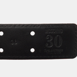 Pre Owned Moschino Black Leather 30th Anniversary Chain Belt 80CM