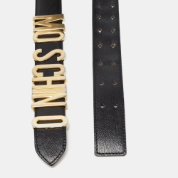 Pre Owned Moschino Black Leather Classic Logo Waist Belt 