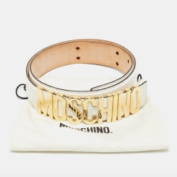 Moschino White Leather Classic Logo Waist Belt 