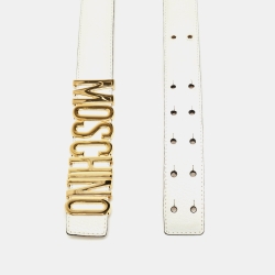Moschino White Leather Classic Logo Waist Belt 
