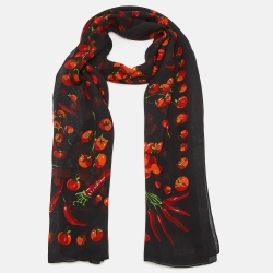 Moschino Larioseta Black Tomato/Cherry Printed Silk Scarf