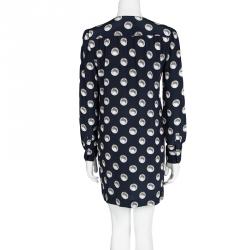 Pre Owned Moschino Navy Blue Silk Pearl Print Long Sleeve Dress M